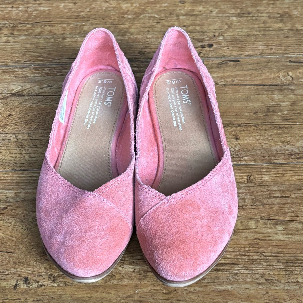 Toms Pink Suede Womens Size W8.5 Jutti Diamond Embossed Slip On Flats